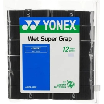 YONEX Грипове Yonex Wet Super Grap - пакет, 12 броя черен (AC102-12)