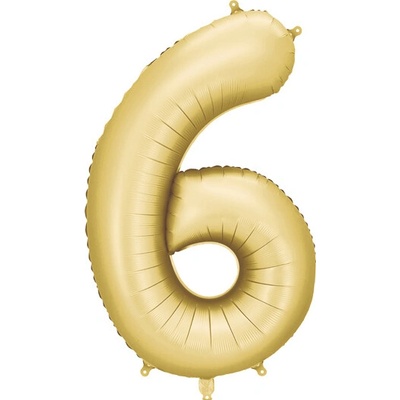 PartyDeco Balón Číslo 6 zlatý saténový 86 cm