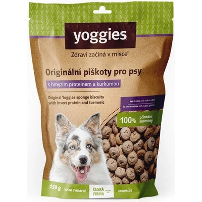 Yoggies Bezlepkové piškoty pro psy bez cukru s hmyzím proteinem a kurkumou 150 g
