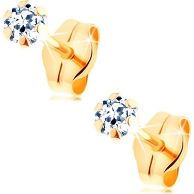 Šperky Eshop - Náušnice ze žlutého 14K zlata - čirý zirkonek uchycený šesti tyčinkami, 3 mm S1GG146.14
