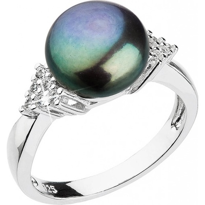 Pavona Pavona Stříbrný prsten s tmavou říční perlou a zirkony 25002.3