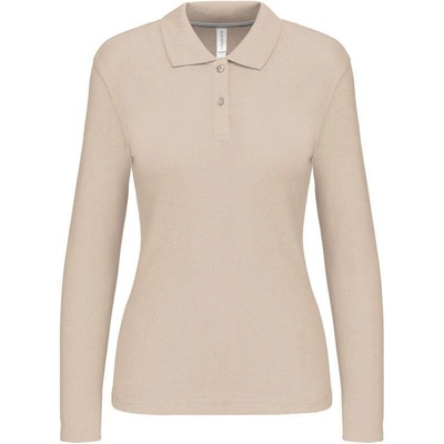 Kariban K244 Dámske piqué polo s dlhým rukávom hnedá Light Sand