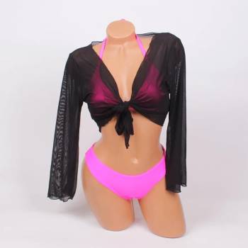 Image 1 of Бански в цикламено с черно болеро от тюл - чашка В