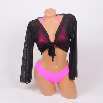 Бански в цикламено с черно болеро от тюл - чашка В