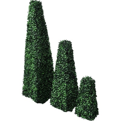 Sada 3 umělých buxusových koulí ve tvaru pyramid