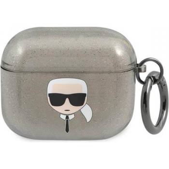 Karl Lagerfeld Защитен калъф Karl Lagerfeld AirPods 3 Glitter Karl Head Silicone Case, за Apple Airpods 3, силиконов с карабинер, черен (KLA3UKHGK)