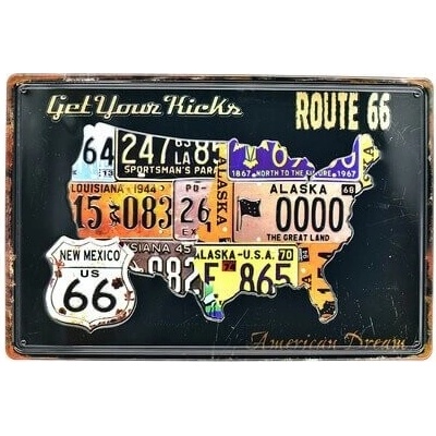 Ceduľa Get Your Kucks Route 66 Vintage style 30cm x 20cm Plechová tabuľa