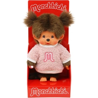 Monchhichi Мончичи момиче в розов пухкав пуловер 20см