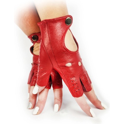 dámské kožené jezdecké rukavice bezprstové červené