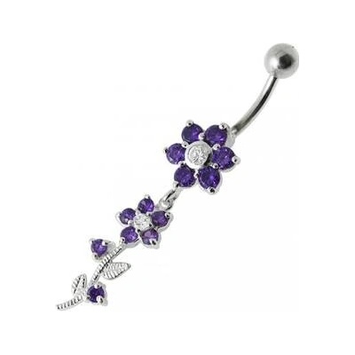 Šperky4U stříbrný piercing do pupíku kytička BP01136-A
