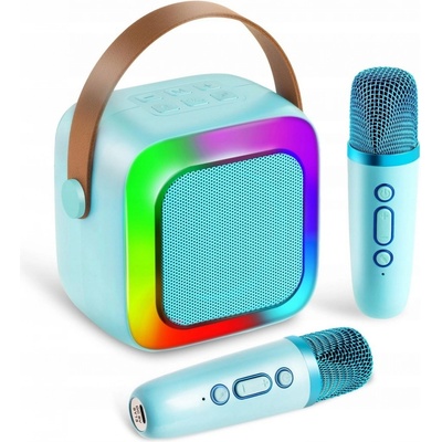 MODRÝ PŘENOSNÝ REPRODUKTOR SADA PRO KARAOKE RGB BLUETOOTH 2 MIKROFONY USB JACK