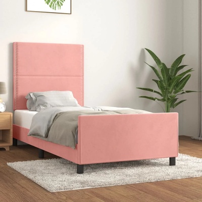 vidaXL Рамка за легло с табла, розова, 90x200 см, кадифе (3125677)