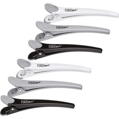 Klipsy do vlasov Eurostil Professional - 11 cm, čierne, biele, šedé, 6 ks (04376)