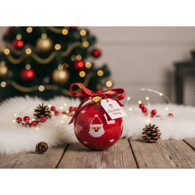 Vianočné ponožky SANTA v darčekovej guli s príveskom červená