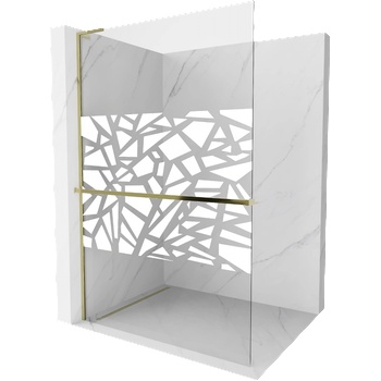 Mexen Kioto+ L стена за душ с рафт Walk-in 70 x 200 см, бял мотив, злато - 800-070-123-50-85 (800-070-123-50-85)