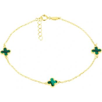 Gemmax Jewelry zlatý náramek Čtyřlístky s Malachity GLBYI-19-02776