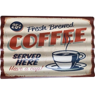 Nástěnná kovová vlnkatá cedule Coffee - 59*39 cm