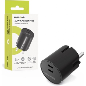 Mobile Origin Захранване за ел. мрежа с 2xUSB-C изхода и с технология за бързо зареждане - Mobile Origin PW33 GaN Dual PD Fast Wall Charger 30W (черен) (MO-PW33-BLK)