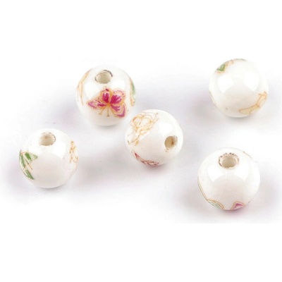 Porcelánové korálky s květy Ø8 mm, střední, 8 žlutá růžová