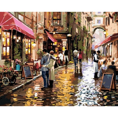 zuty malování podle čísel Pár u kavárny Richard Macneil 80 x 100 cm vypnuté plátno na rám