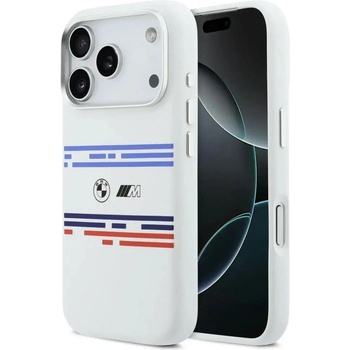 BMW M силиконов хоризонтален калъф MagSafe за iPhone 17 Pro - бял