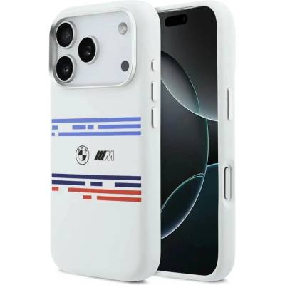 BMW M силиконов хоризонтален калъф MagSafe за iPhone 17 Pro - бял