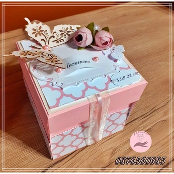 PassionisArt Покана за кръщене експлоадираща кутия в розово