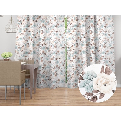 Biante Bavlněný závěs Sandra SA-451 Žluto-hnědo-mintové růže na bílém 150x260 cm