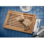 WMF bread cutting board with crumb catcher, cutting board with drip tray 44 x 27 x 4.8 cm, wooden cutting board with crumb tray, bamboo, grid shape, gentle on blades - 1892014500 (1892014500)