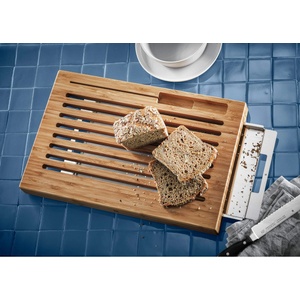 WMF bread cutting board with crumb catcher, cutting board with drip tray 44 x 27 x 4.8 cm, wooden cutting board with crumb tray, bamboo, grid shape, gentle on blades - 1892014500 (1892014500)