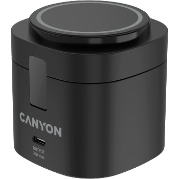 CANYON Безжична зарядна станция CANYON OnCharge 405, 4 in 1 Wireless Charging Stand, 30W max, Size: 70x70x70.3mm, weight: 414g, with 65W charger and 1M cable, black (CNS-WCS405B)