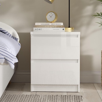 Нощно шкафче Naia с 2 чекмедже Бял гланц