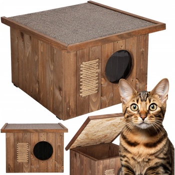 Dechland Изолирана къща за котки с плосък покрив Dechland с отварящ се покрив - орех (CH001 BR)
