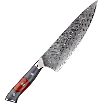 HARAHU Дамаски кухненски нож YA-37555 - Chef / Червен / Сив KP37555 (YA-37555)