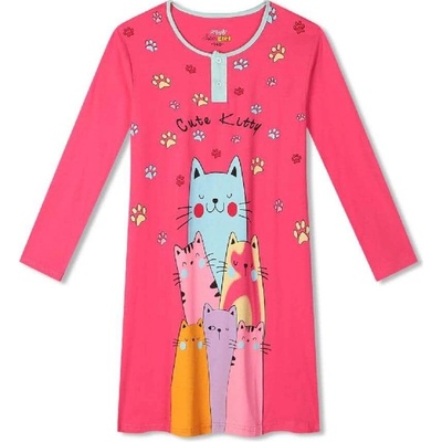 Dívčí noční košile s Kočkou tm.růžová
