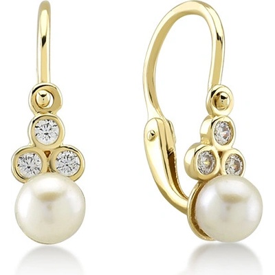 Lillian Vassago dětské zlaté náušnice s říční perlou a zirkony zapínání brizura LLV66-KGER044