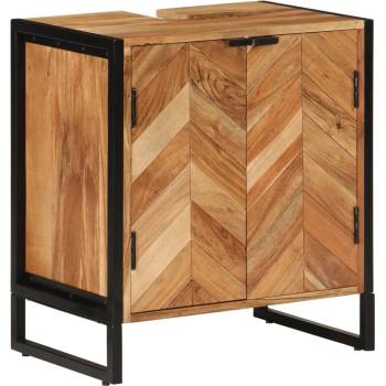 vidaXL Шкаф за баня 55x35x60 см масивно акациево дърво и желязо (372747)