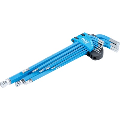 BGS Technic Sada zahnutých kľúčov veľmi dlhé vnútorný šesťhran / vnútorný šesťhran s guľovou hlavou 1,5 - 10 mm 9-dielna BGS 35100