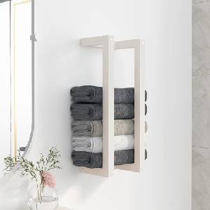 vidaXL Поставка за хавлии Бяло 23x18x60 см борово дърво масив (822393)