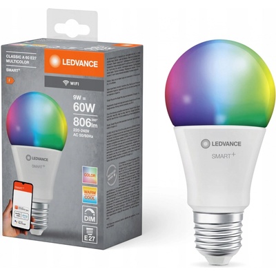 LEDVANCE SMART+WIFI LED žiarovka, 9 W, 806 lm, RGB, teplá studená biela, E27