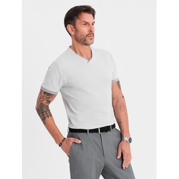 Ombre Clothing Мъжка тениска с контрастни вставки и V-образно деколте - светлосива Ombre Clothing | Siv | МЪЖЕ | S