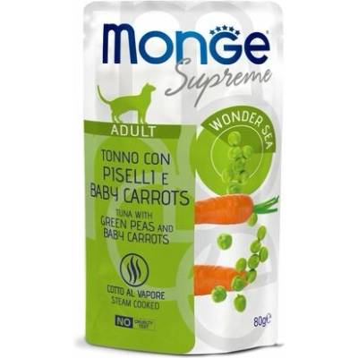 MONGE Supreme Adult kapsička tuniakové kúsky so zelenou fazuľkou a baby mrkvou pre dospelé mačky 80 g
