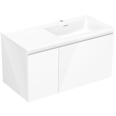 Mexen Orio шкаф за баня 90 см с мивка Otis дясна, 1S, 1D, бял гланц - 91A13-09047-3-BBFF00-W18P00 (91A13-09047-3-BBFF00-W18P00)