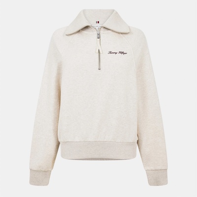 Tommy Hilfiger Women's Script Quarter Zip Fleece - Heather Oatmilk