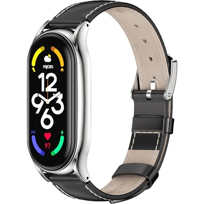 Xiaomi Kožený štýle remienok pre Mi Smart Band 8/9/10 Farba: Čiernostrieborná MBSCZ-8KZN03