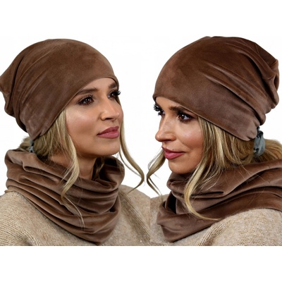 Fashionweek dámský velurový set čepice + trubička-šála ZIZI-BV Mocca