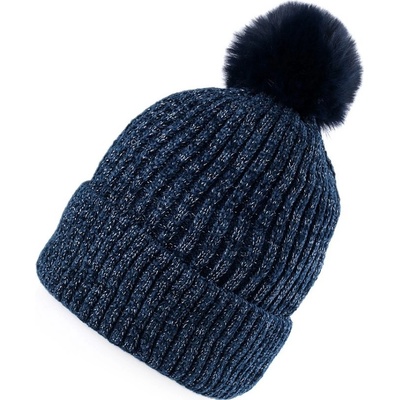 dívčí zimní čepice žinylková s lurexem Emi Ross modrá tmavá