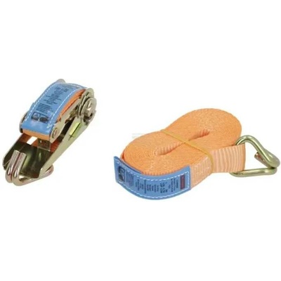 Upínací popruh s ráčnou a háky, 5 m, 25 mm, 400/800 kg, oranžový, Kramp