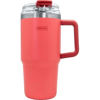 Nerthus 600 мл термочаша с дръжка и сламка в цвят корал Nerthus
