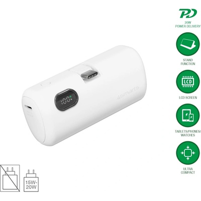 Външна батерия с USB-C конектор - 4smarts PicoFold Powerbank USB-C Connector 5000mAh 22.5W (бял) (541657)